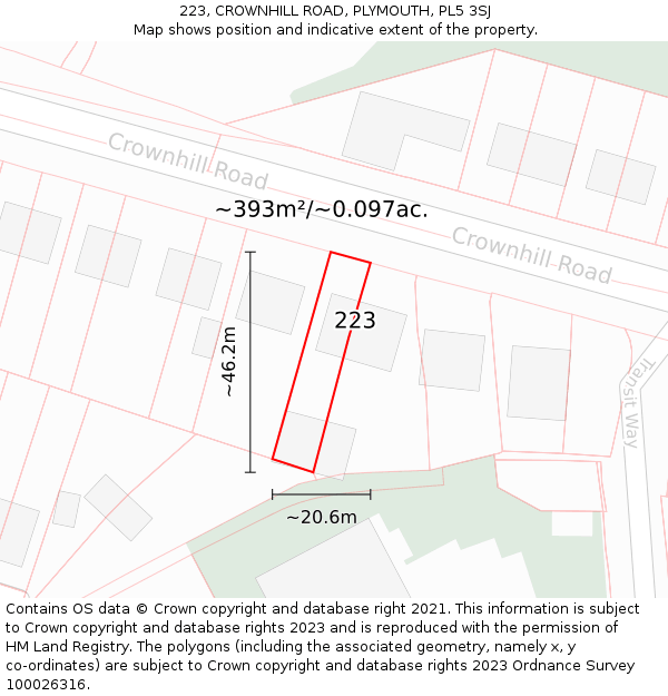 223, CROWNHILL ROAD, PLYMOUTH, PL5 3SJ: Plot and title map