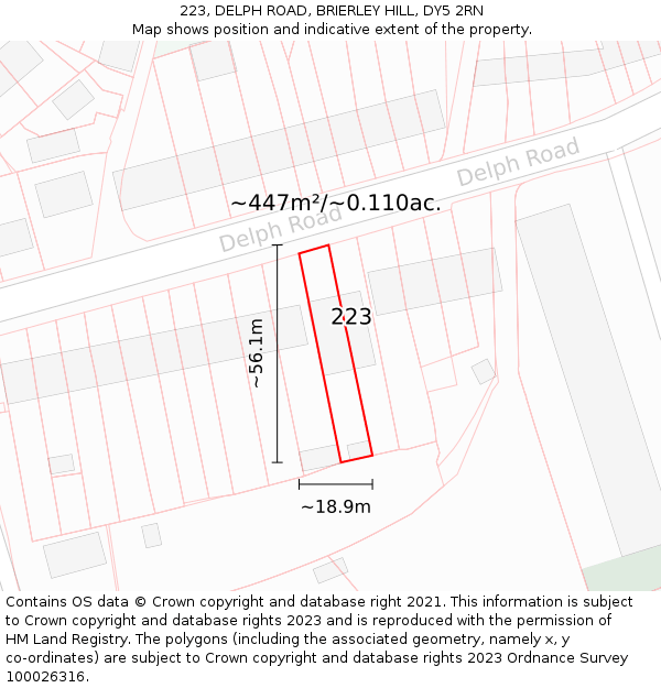 223, DELPH ROAD, BRIERLEY HILL, DY5 2RN: Plot and title map