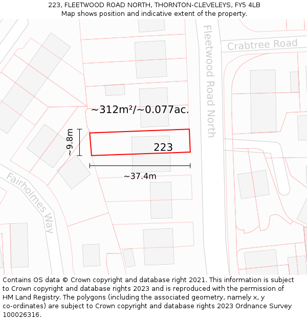 223, FLEETWOOD ROAD NORTH, THORNTON-CLEVELEYS, FY5 4LB: Plot and title map