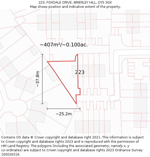 223, FOXDALE DRIVE, BRIERLEY HILL, DY5 3GX: Plot and title map