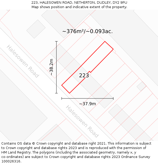 223, HALESOWEN ROAD, NETHERTON, DUDLEY, DY2 9PU: Plot and title map