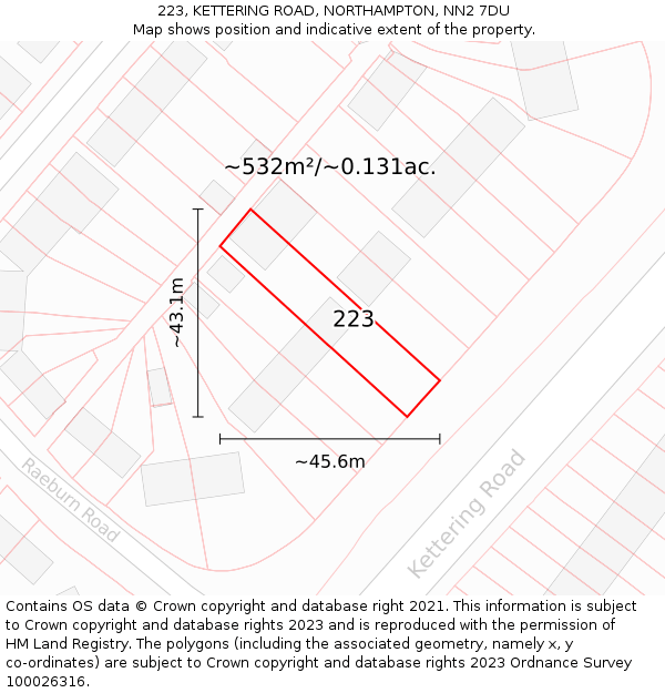 223, KETTERING ROAD, NORTHAMPTON, NN2 7DU: Plot and title map