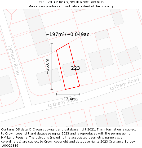 223, LYTHAM ROAD, SOUTHPORT, PR9 9UD: Plot and title map