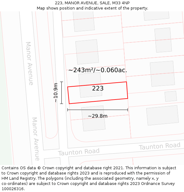 223, MANOR AVENUE, SALE, M33 4NP: Plot and title map