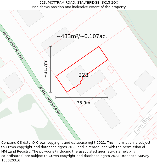 223, MOTTRAM ROAD, STALYBRIDGE, SK15 2QX: Plot and title map