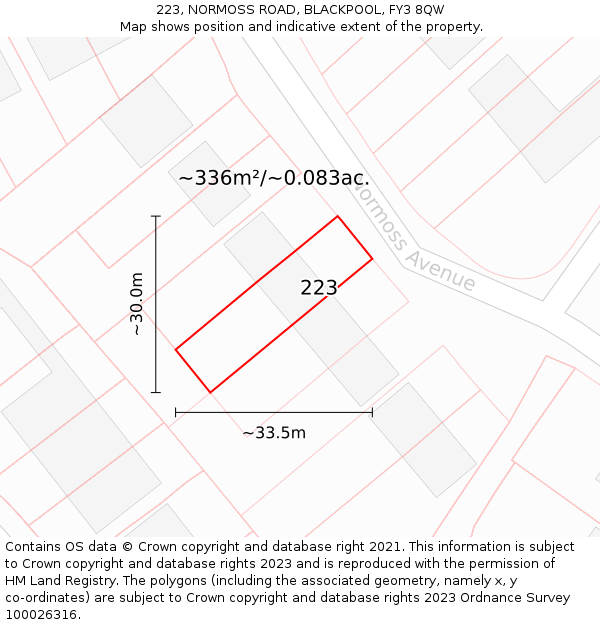 223, NORMOSS ROAD, BLACKPOOL, FY3 8QW: Plot and title map