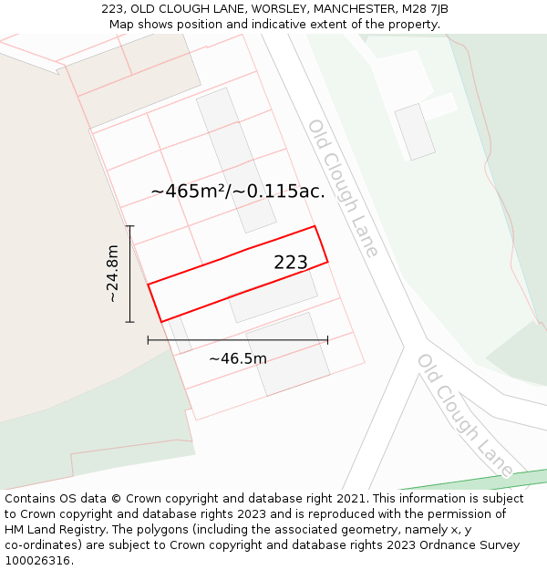 223, OLD CLOUGH LANE, WORSLEY, MANCHESTER, M28 7JB: Plot and title map