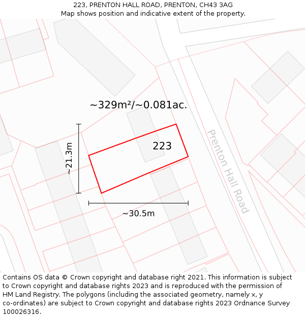 223, PRENTON HALL ROAD, PRENTON, CH43 3AG: Plot and title map