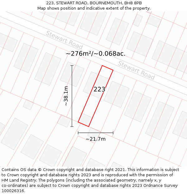 223, STEWART ROAD, BOURNEMOUTH, BH8 8PB: Plot and title map