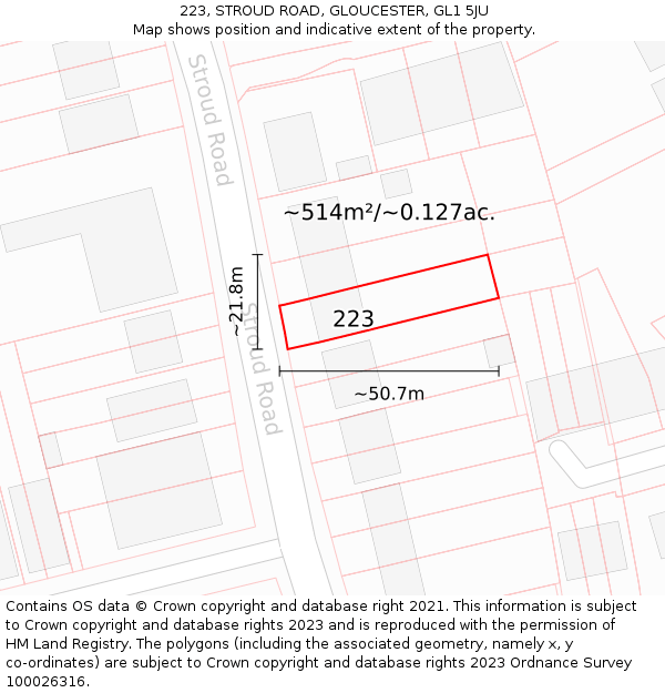 223, STROUD ROAD, GLOUCESTER, GL1 5JU: Plot and title map