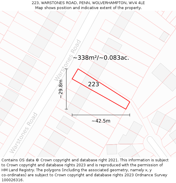 223, WARSTONES ROAD, PENN, WOLVERHAMPTON, WV4 4LE: Plot and title map