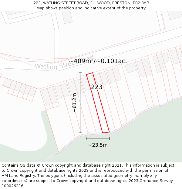 223, WATLING STREET ROAD, FULWOOD, PRESTON, PR2 8AB: Plot and title map