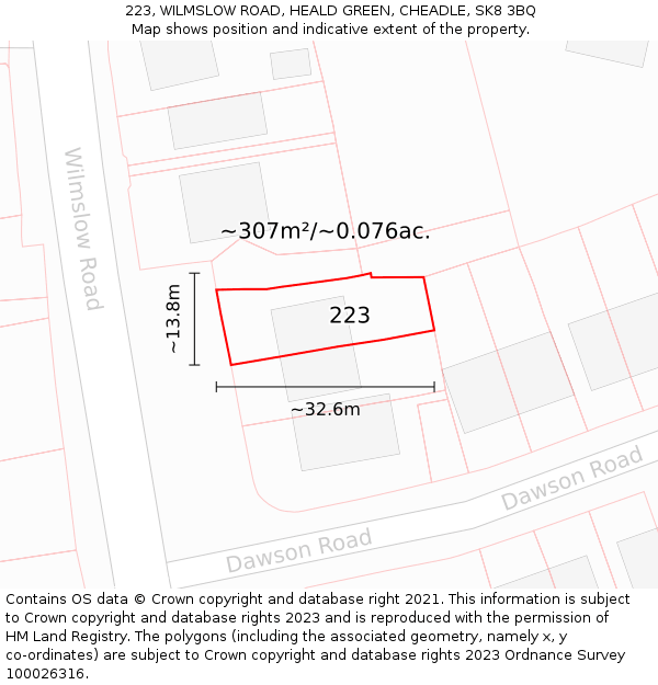 223, WILMSLOW ROAD, HEALD GREEN, CHEADLE, SK8 3BQ: Plot and title map