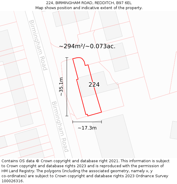 224, BIRMINGHAM ROAD, REDDITCH, B97 6EL: Plot and title map