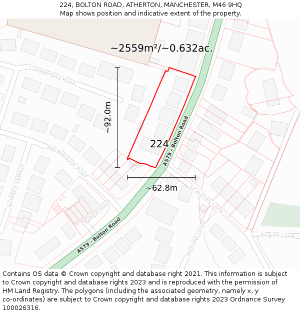 224, BOLTON ROAD, ATHERTON, MANCHESTER, M46 9HQ: Plot and title map