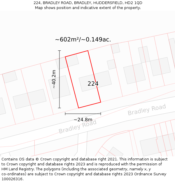 224, BRADLEY ROAD, BRADLEY, HUDDERSFIELD, HD2 1QD: Plot and title map