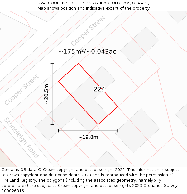 224, COOPER STREET, SPRINGHEAD, OLDHAM, OL4 4BQ: Plot and title map