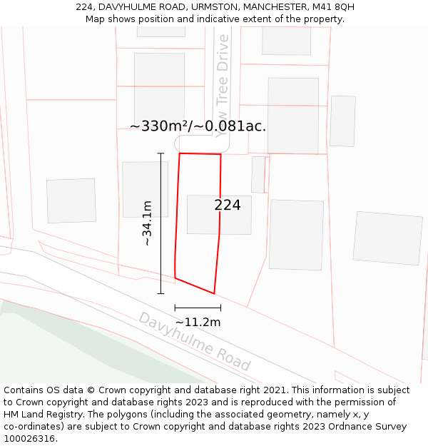 224, DAVYHULME ROAD, URMSTON, MANCHESTER, M41 8QH: Plot and title map