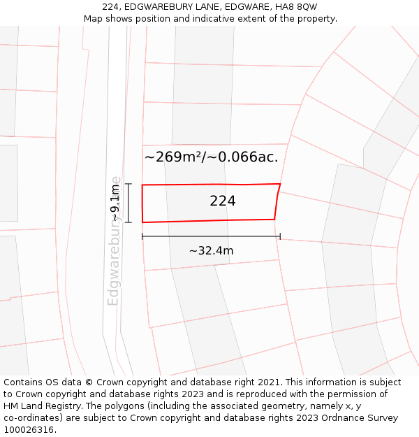 224, EDGWAREBURY LANE, EDGWARE, HA8 8QW: Plot and title map