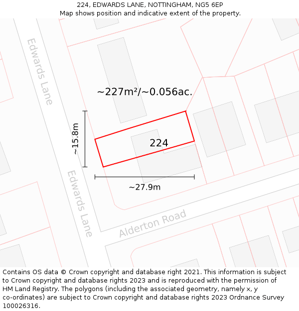 224, EDWARDS LANE, NOTTINGHAM, NG5 6EP: Plot and title map