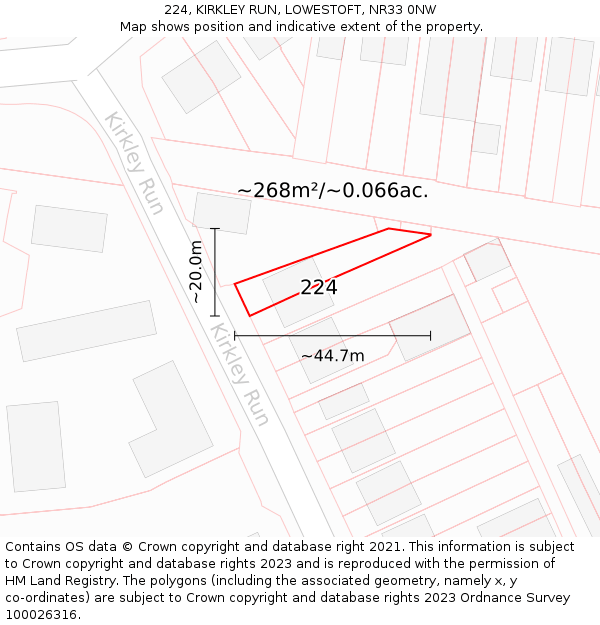 224, KIRKLEY RUN, LOWESTOFT, NR33 0NW: Plot and title map