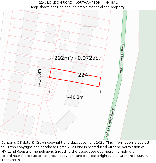 224, LONDON ROAD, NORTHAMPTON, NN4 8AU: Plot and title map