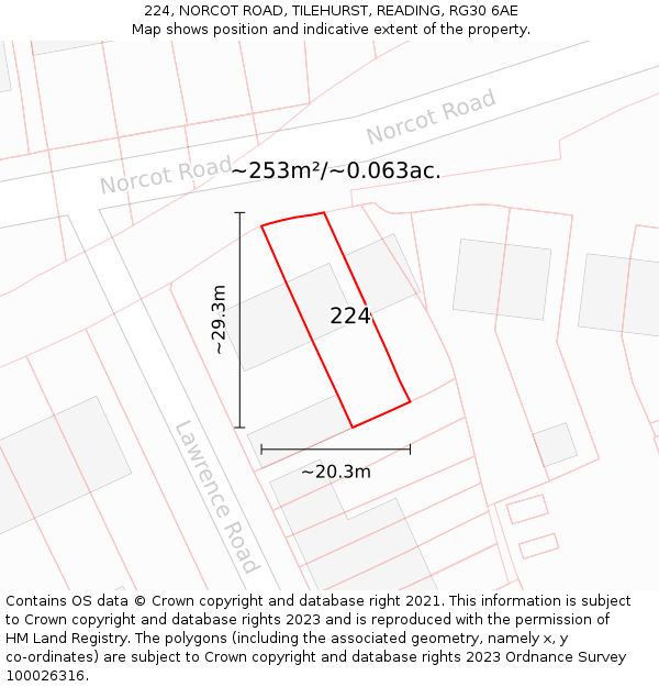 224, NORCOT ROAD, TILEHURST, READING, RG30 6AE: Plot and title map