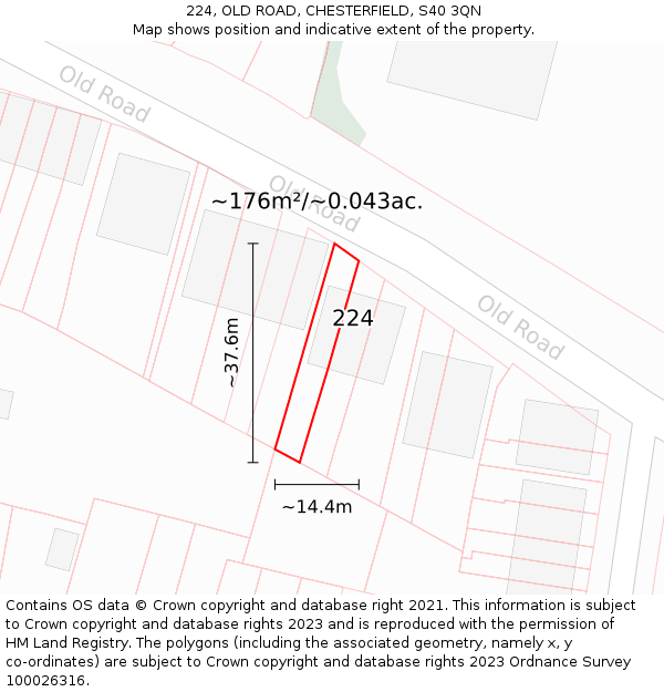 224, OLD ROAD, CHESTERFIELD, S40 3QN: Plot and title map