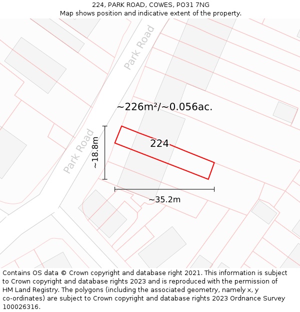 224, PARK ROAD, COWES, PO31 7NG: Plot and title map