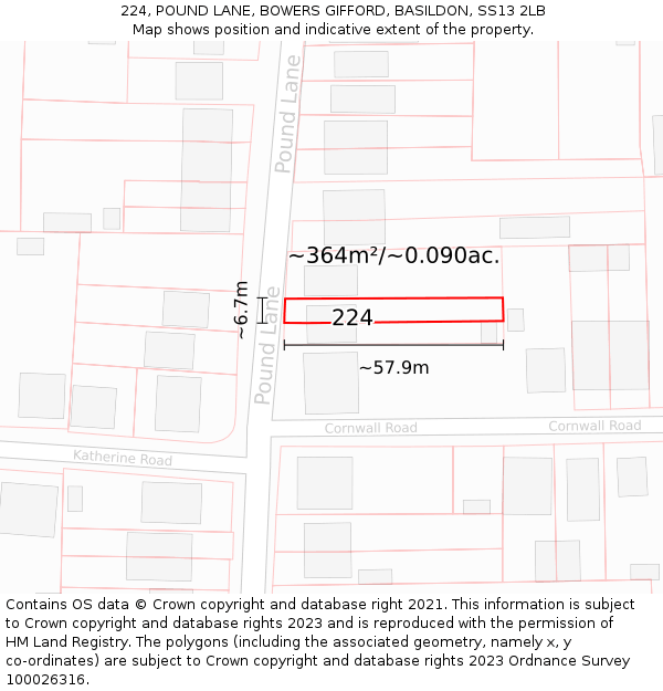 224, POUND LANE, BOWERS GIFFORD, BASILDON, SS13 2LB: Plot and title map