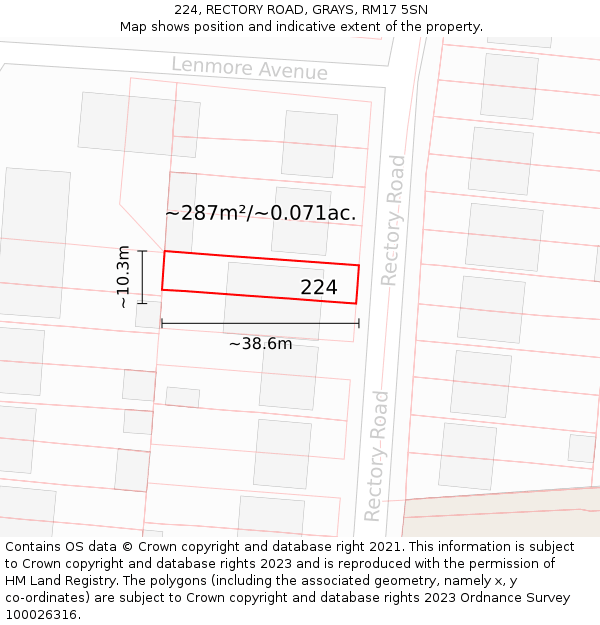 224, RECTORY ROAD, GRAYS, RM17 5SN: Plot and title map