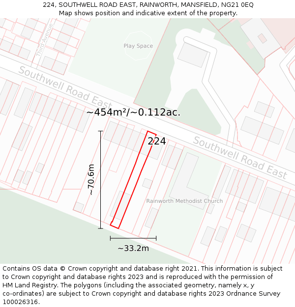 224, SOUTHWELL ROAD EAST, RAINWORTH, MANSFIELD, NG21 0EQ: Plot and title map