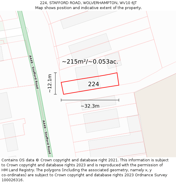 224, STAFFORD ROAD, WOLVERHAMPTON, WV10 6JT: Plot and title map