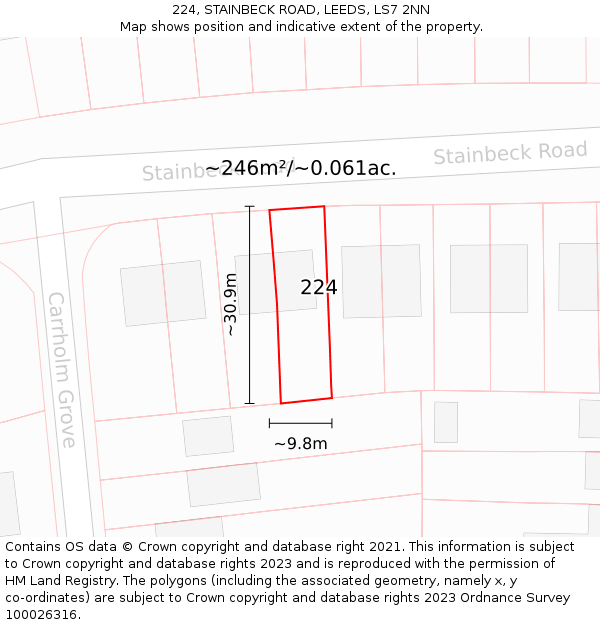 224, STAINBECK ROAD, LEEDS, LS7 2NN: Plot and title map