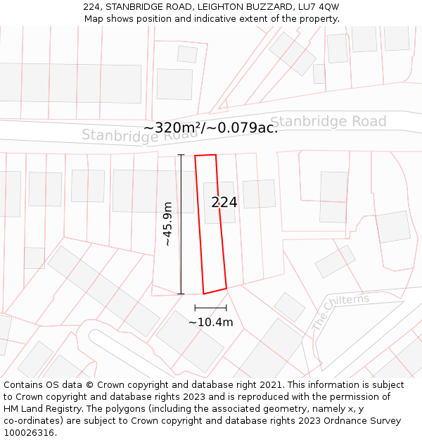224, STANBRIDGE ROAD, LEIGHTON BUZZARD, LU7 4QW: Plot and title map