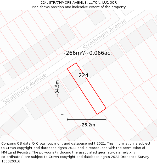 224, STRATHMORE AVENUE, LUTON, LU1 3QR: Plot and title map