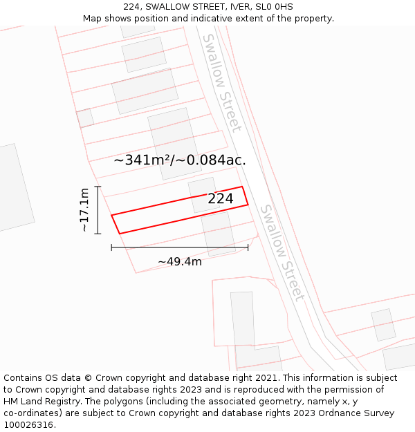 224, SWALLOW STREET, IVER, SL0 0HS: Plot and title map