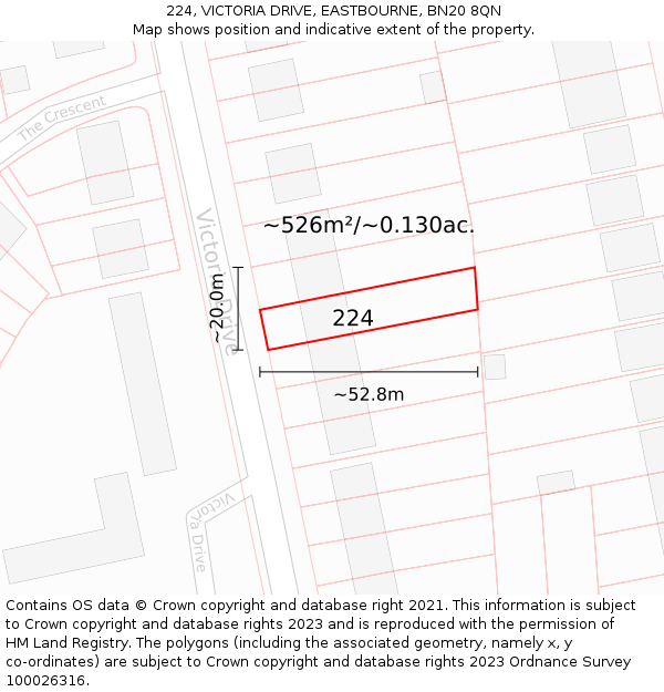 224, VICTORIA DRIVE, EASTBOURNE, BN20 8QN: Plot and title map