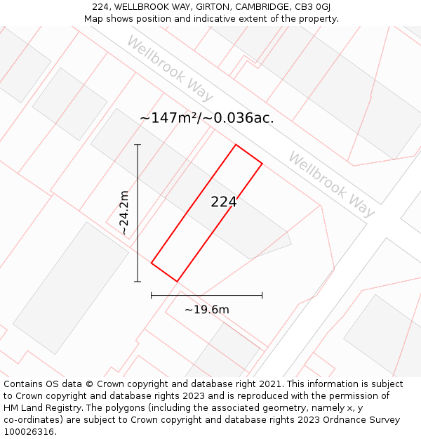 224, WELLBROOK WAY, GIRTON, CAMBRIDGE, CB3 0GJ: Plot and title map