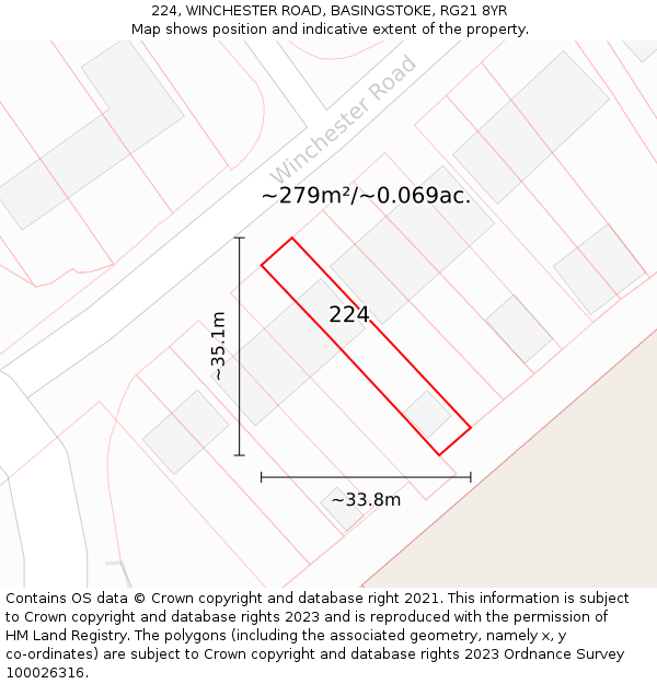 224, WINCHESTER ROAD, BASINGSTOKE, RG21 8YR: Plot and title map