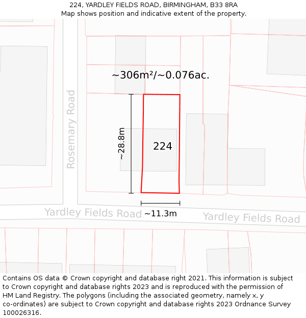 224, YARDLEY FIELDS ROAD, BIRMINGHAM, B33 8RA: Plot and title map