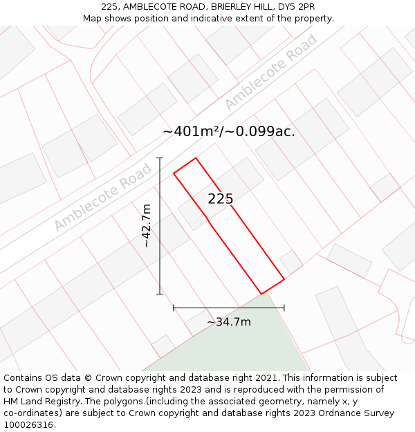 225, AMBLECOTE ROAD, BRIERLEY HILL, DY5 2PR: Plot and title map