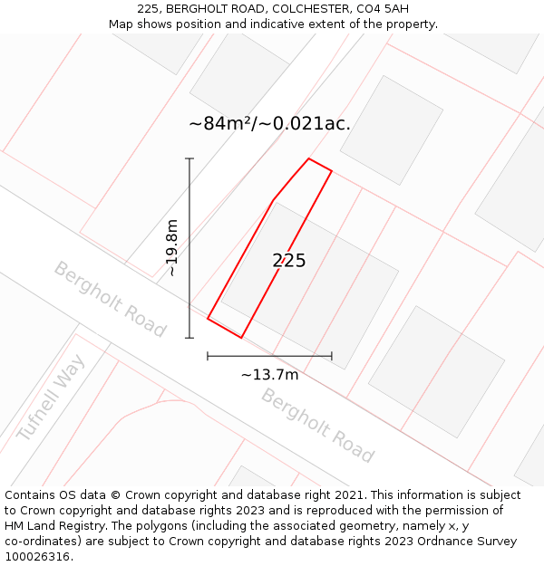 225, BERGHOLT ROAD, COLCHESTER, CO4 5AH: Plot and title map