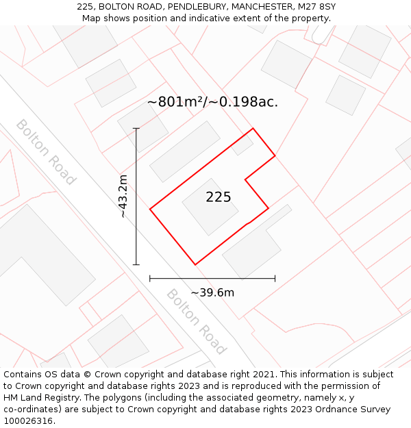 225, BOLTON ROAD, PENDLEBURY, MANCHESTER, M27 8SY: Plot and title map