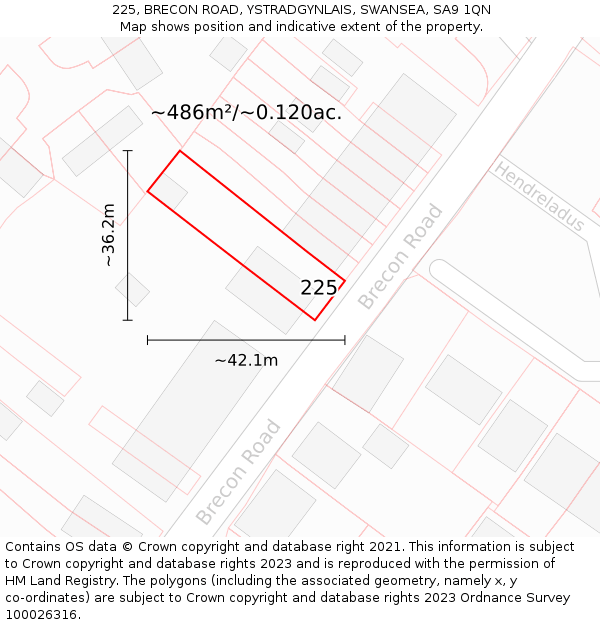 225, BRECON ROAD, YSTRADGYNLAIS, SWANSEA, SA9 1QN: Plot and title map