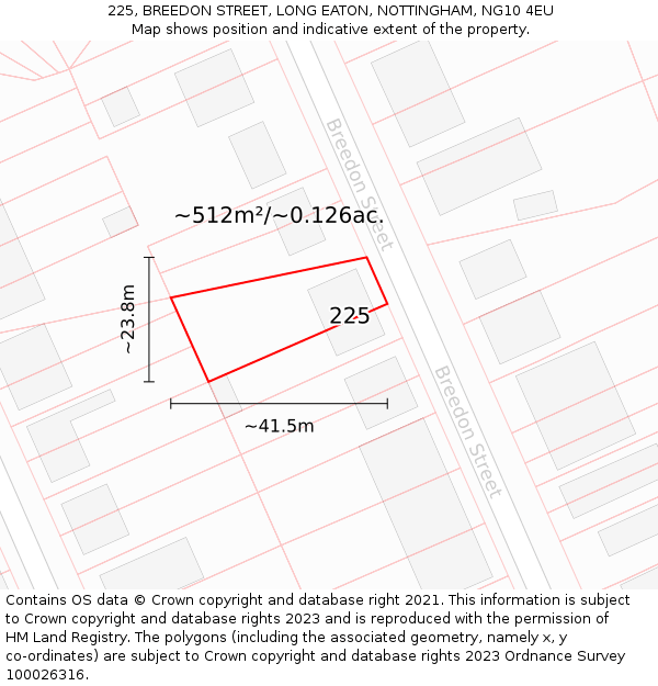 225, BREEDON STREET, LONG EATON, NOTTINGHAM, NG10 4EU: Plot and title map