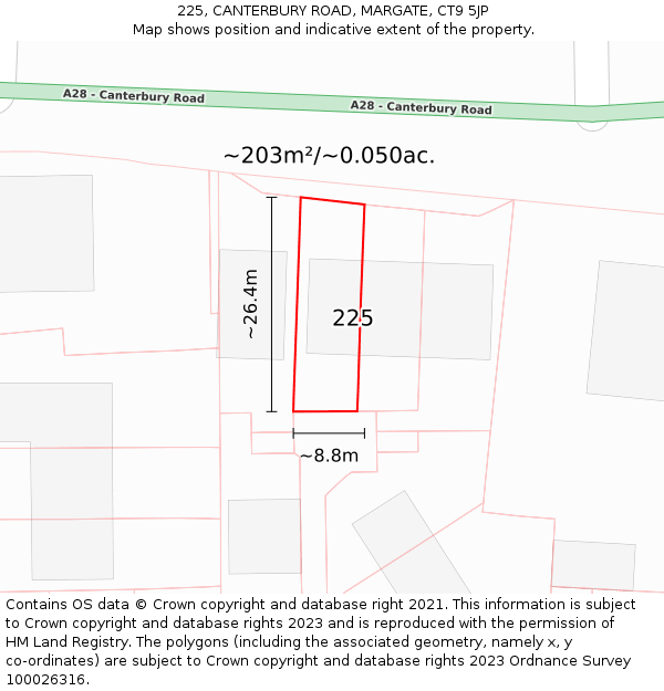 225, CANTERBURY ROAD, MARGATE, CT9 5JP: Plot and title map