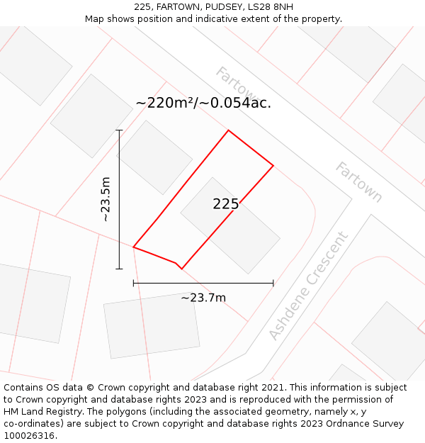 225, FARTOWN, PUDSEY, LS28 8NH: Plot and title map