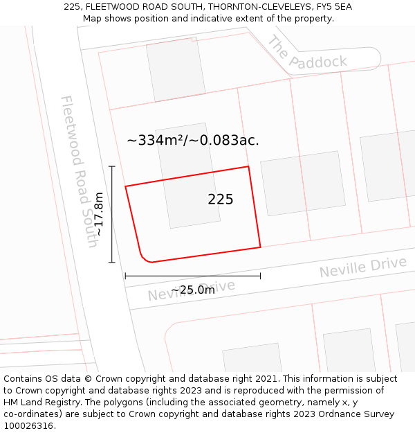 225, FLEETWOOD ROAD SOUTH, THORNTON-CLEVELEYS, FY5 5EA: Plot and title map