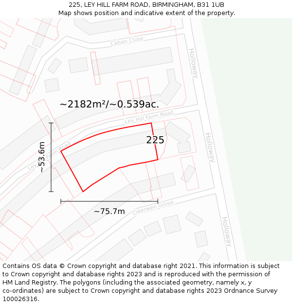 225, LEY HILL FARM ROAD, BIRMINGHAM, B31 1UB: Plot and title map